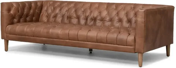 Sonia Leather Sofa, Chocolate/Weathered Oak