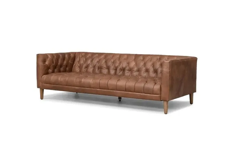 Sonia Leather Sofa - Chocolate/Weathered Oak