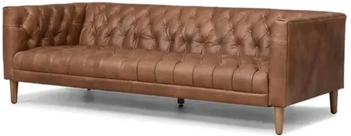 Sonia Leather Sofa - Chocolate/Weathered Oak