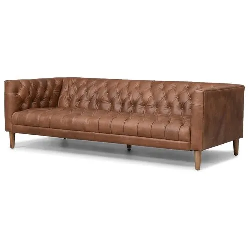 Sonia Leather Sofa - Chocolate/Weathered Oak