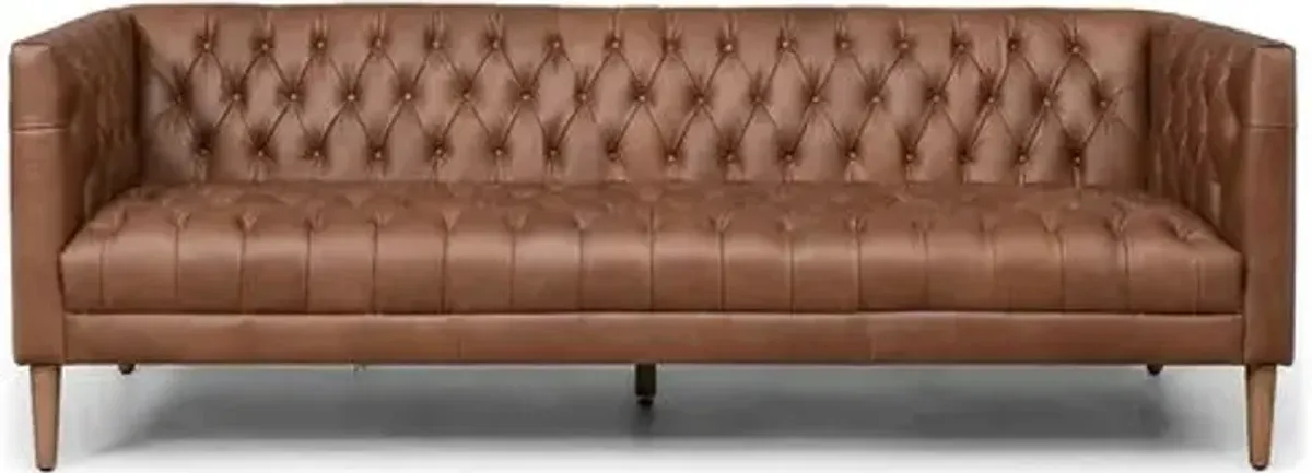 Sonia Leather Sofa - Chocolate/Weathered Oak