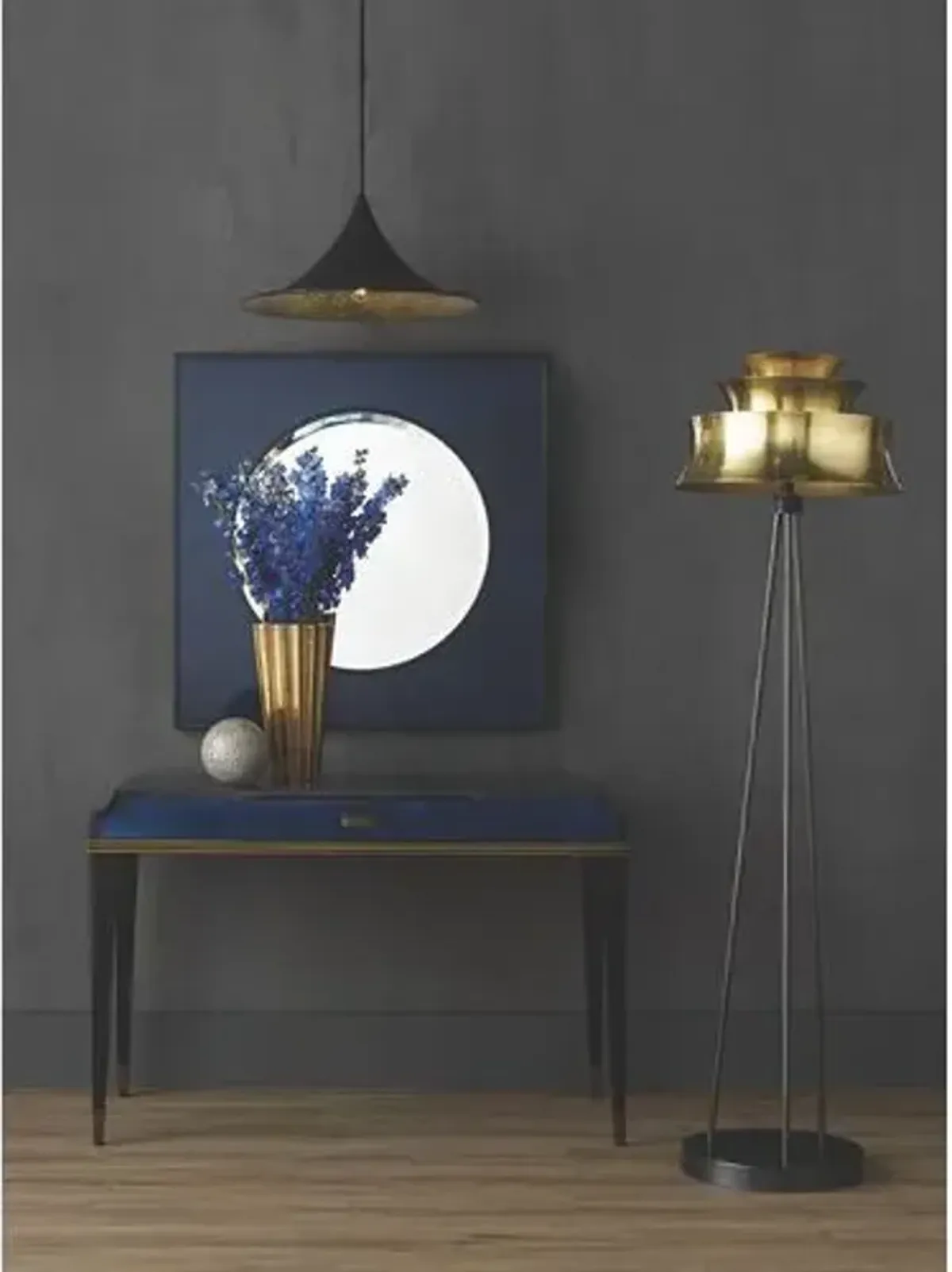 Kallista Wall Mirror - Dark Sapphire/Caviar Black - Currey & Company