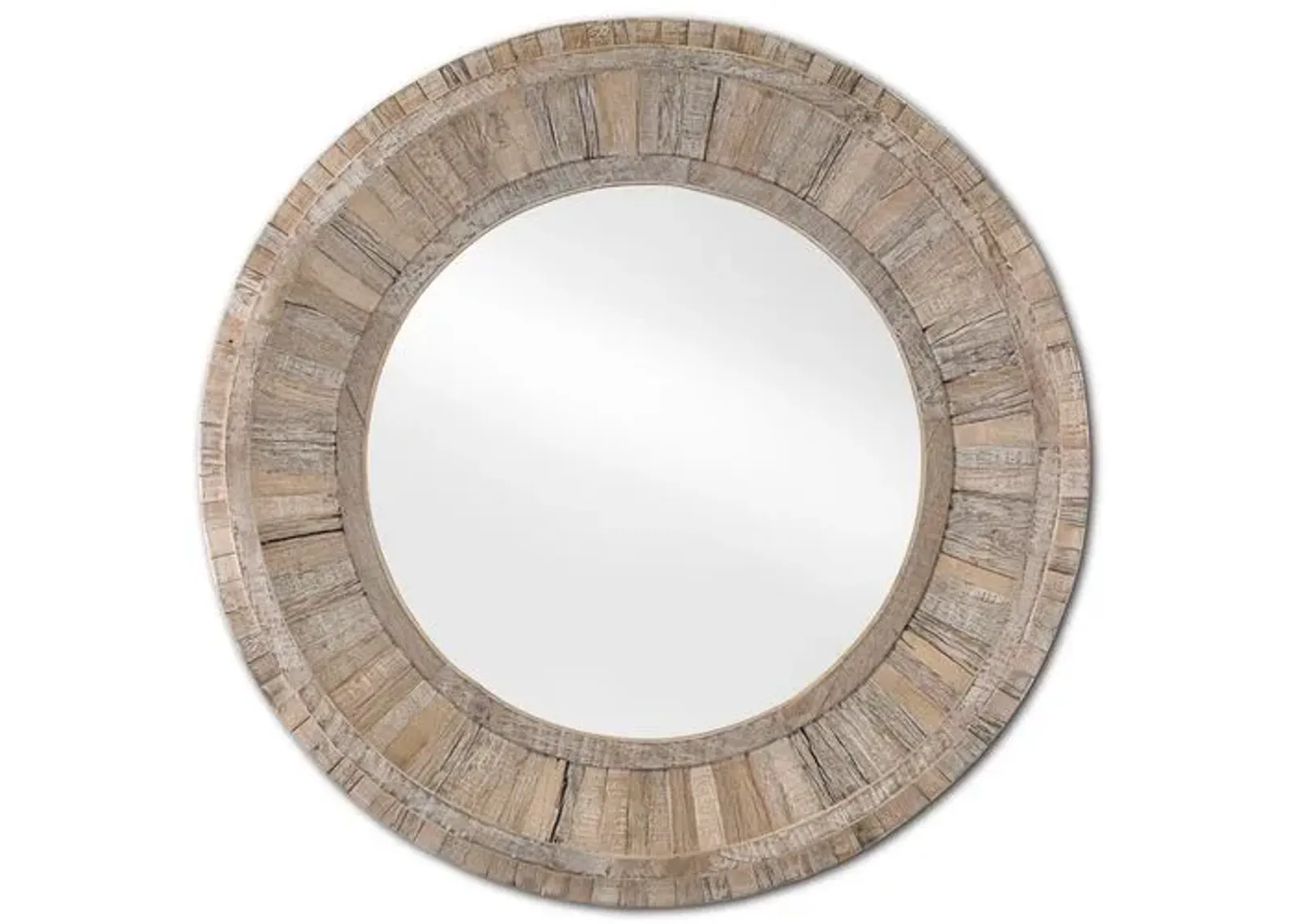 Kanor Round Reclaimed Wood Mirror - Whitewash - Currey & Company