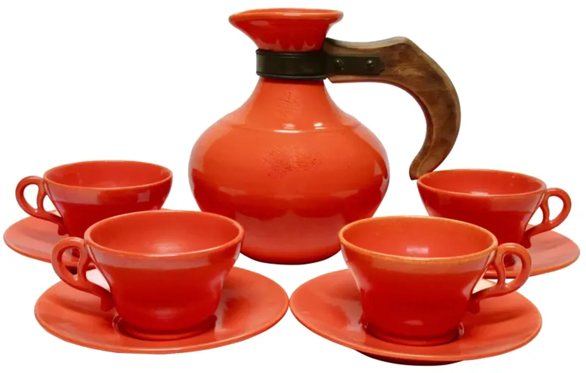 1930s California Pottery Coffee Set Set of 4 - The Emporium Ltd. - Orange