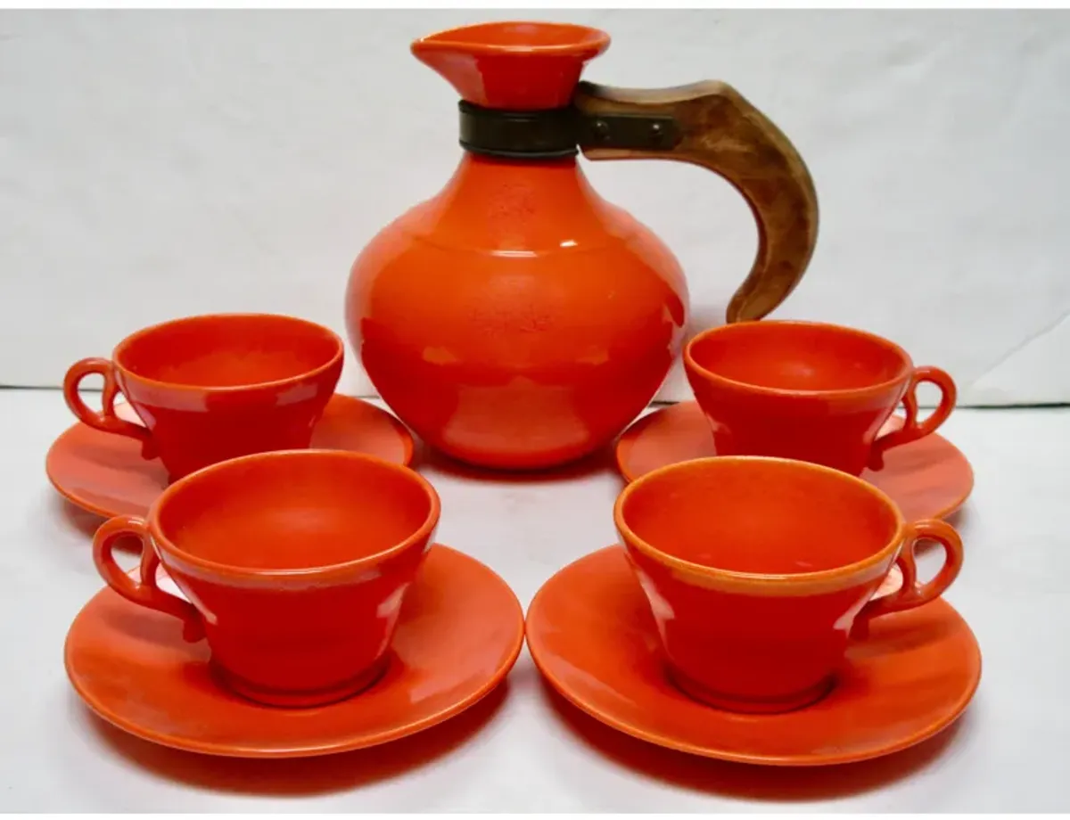 1930s California Pottery Coffee Set Set of 4 - The Emporium Ltd. - Orange