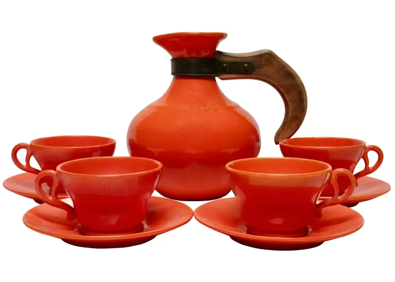 1930s California Pottery Coffee Set Set of 4 - The Emporium Ltd. - Orange