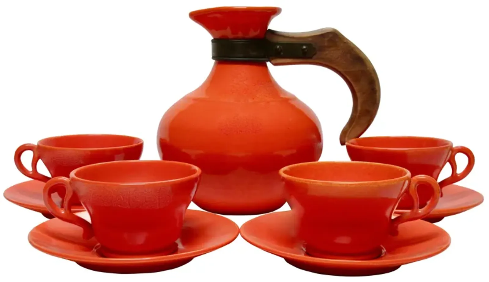 1930s California Pottery Coffee Set Set of 4 - The Emporium Ltd. - Orange