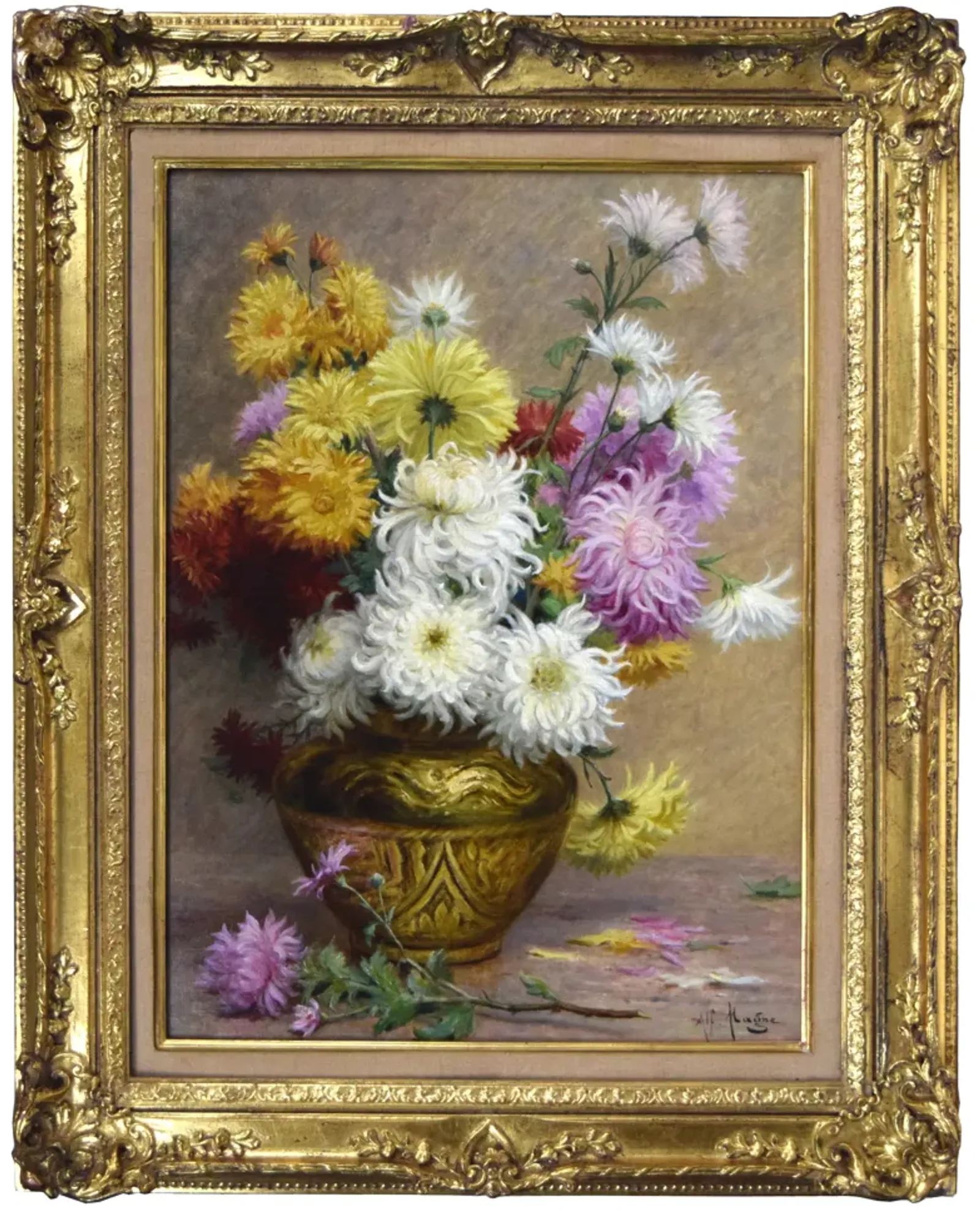 French Floral Still Life by Magne - Antiquarian Art Company - Pink