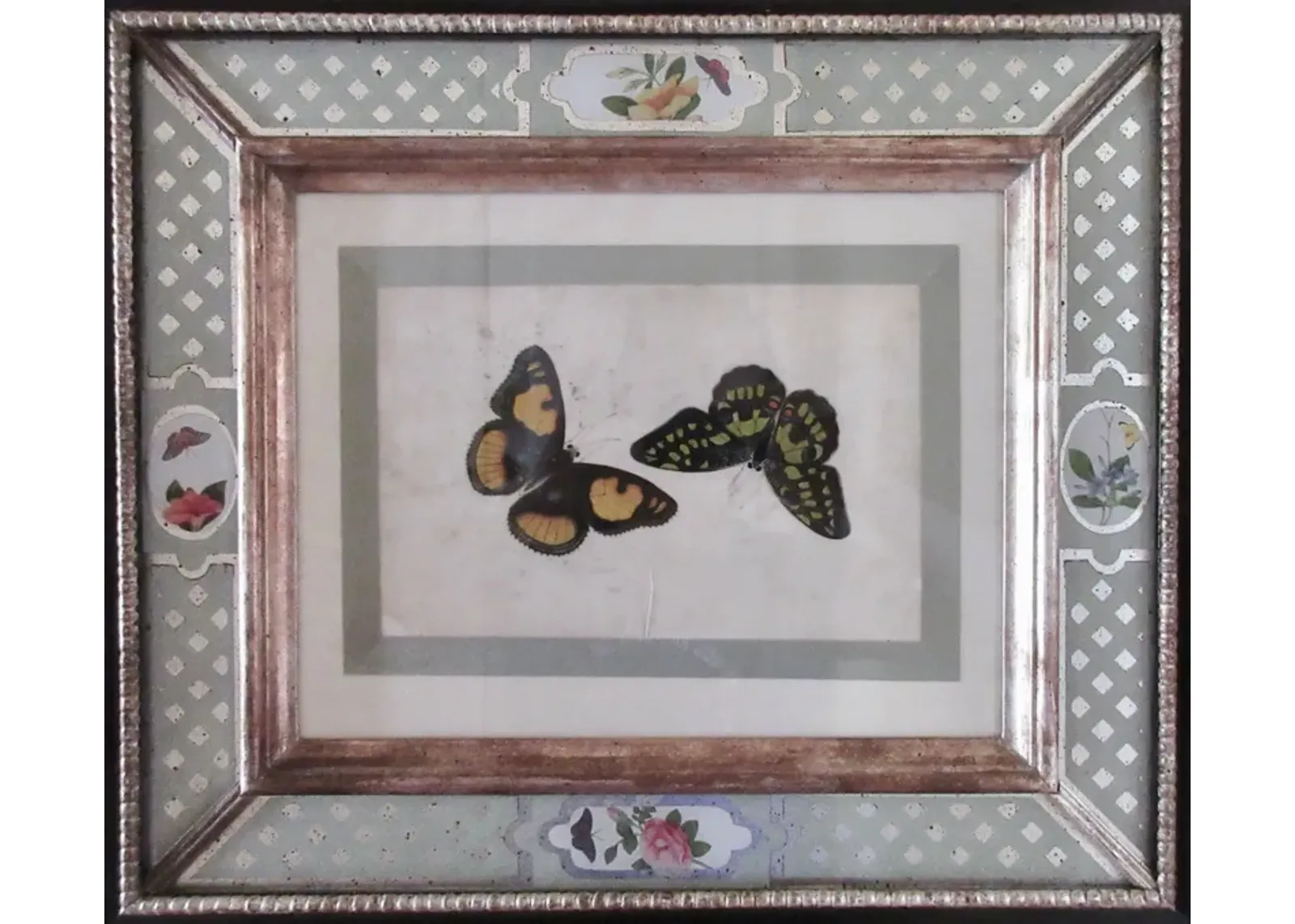 1800s Canton Watercolor w/Eglomise Frame - The Emporium Ltd. - Yellow