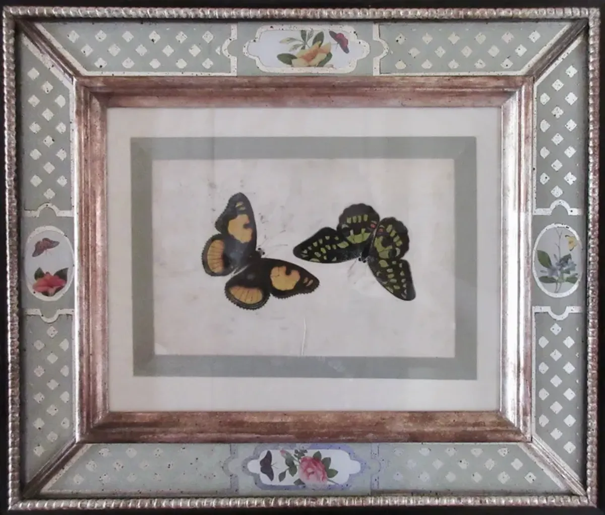 1800s Canton Watercolor w/Eglomise Frame - The Emporium Ltd. - Yellow