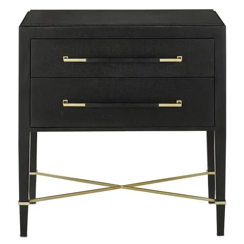 Verona Nightstand - Black Lacquered Linen/Champagne - Currey & Company