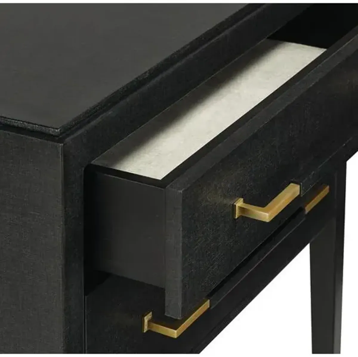 Verona Nightstand - Black Lacquered Linen/Champagne - Currey & Company