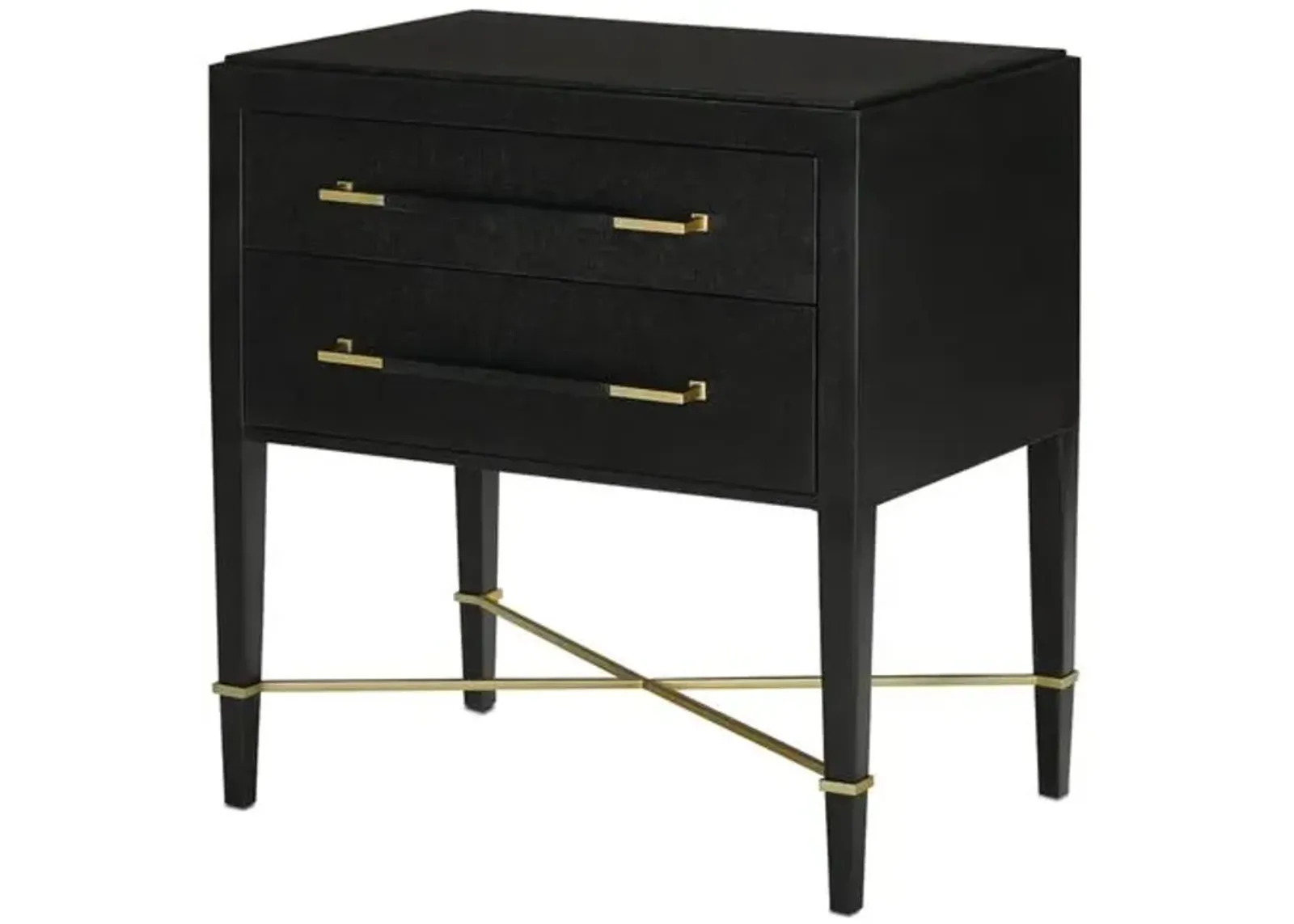 Verona Nightstand - Black Lacquered Linen/Champagne - Currey & Company