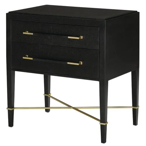 Verona Nightstand - Black Lacquered Linen/Champagne - Currey & Company