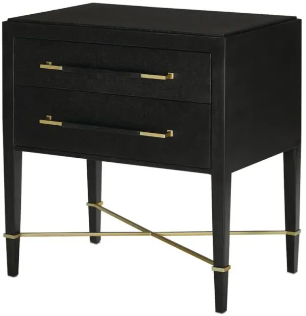 Verona Nightstand, Black Lacquered Linen/Champagne