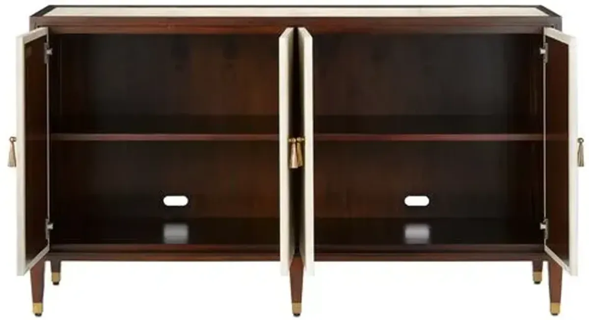 Evie Credenza - Ivory/Dark Walnut/Brass - Currey & Company