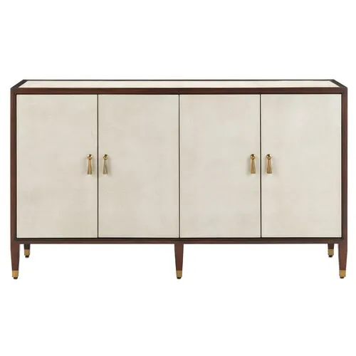 Evie Credenza - Ivory/Dark Walnut/Brass - Currey & Company