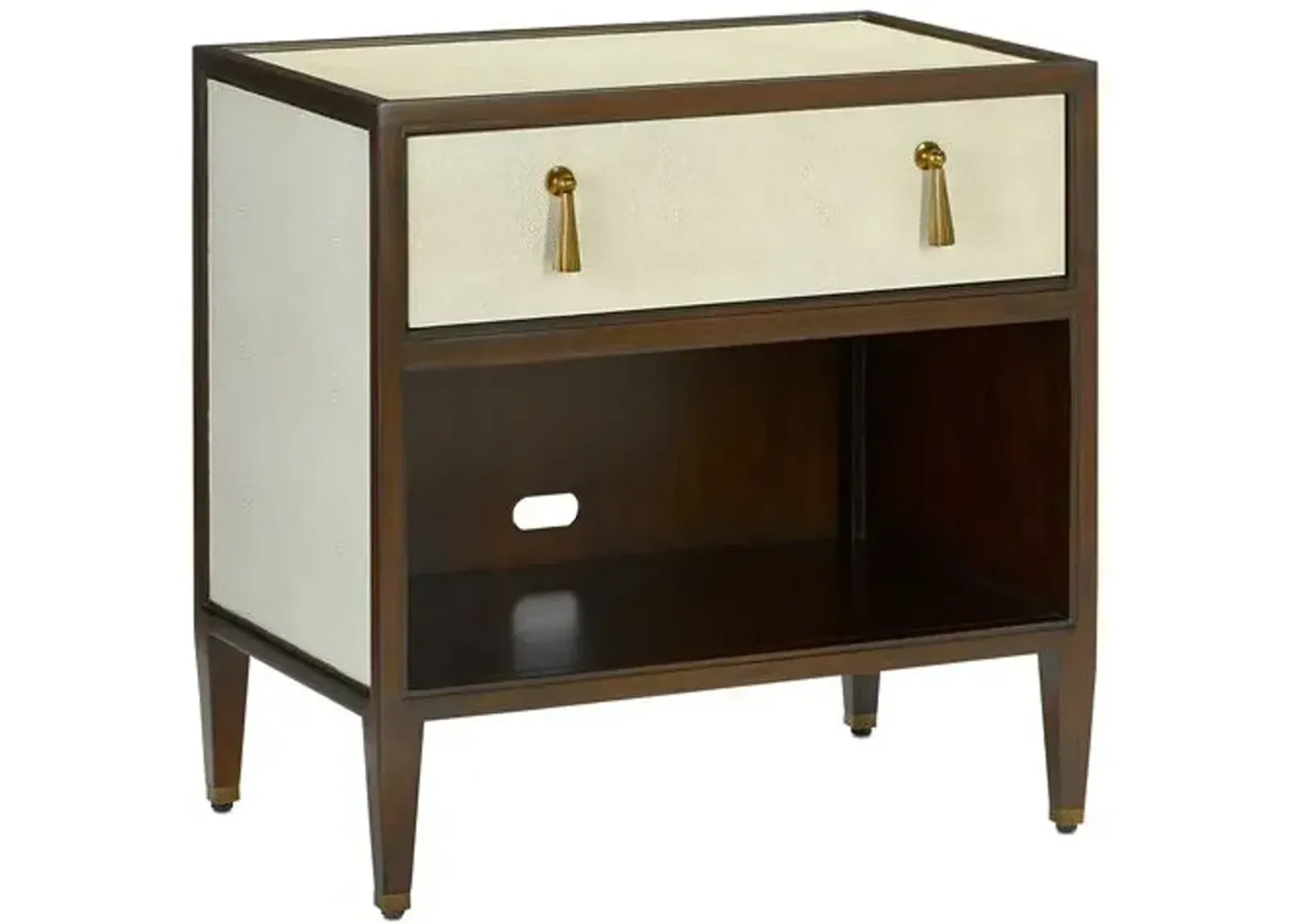 Evie Shagreen Nightstand - Ivory/Dark Walnut/Brass - Currey & Company