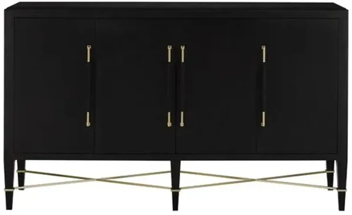 Verona Sideboard - Black Lacquered Linen/Champagne - Currey & Company