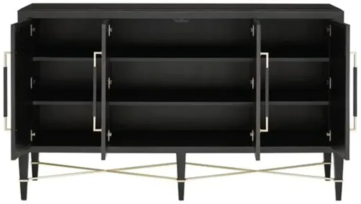 Verona Sideboard - Black Lacquered Linen/Champagne - Currey & Company