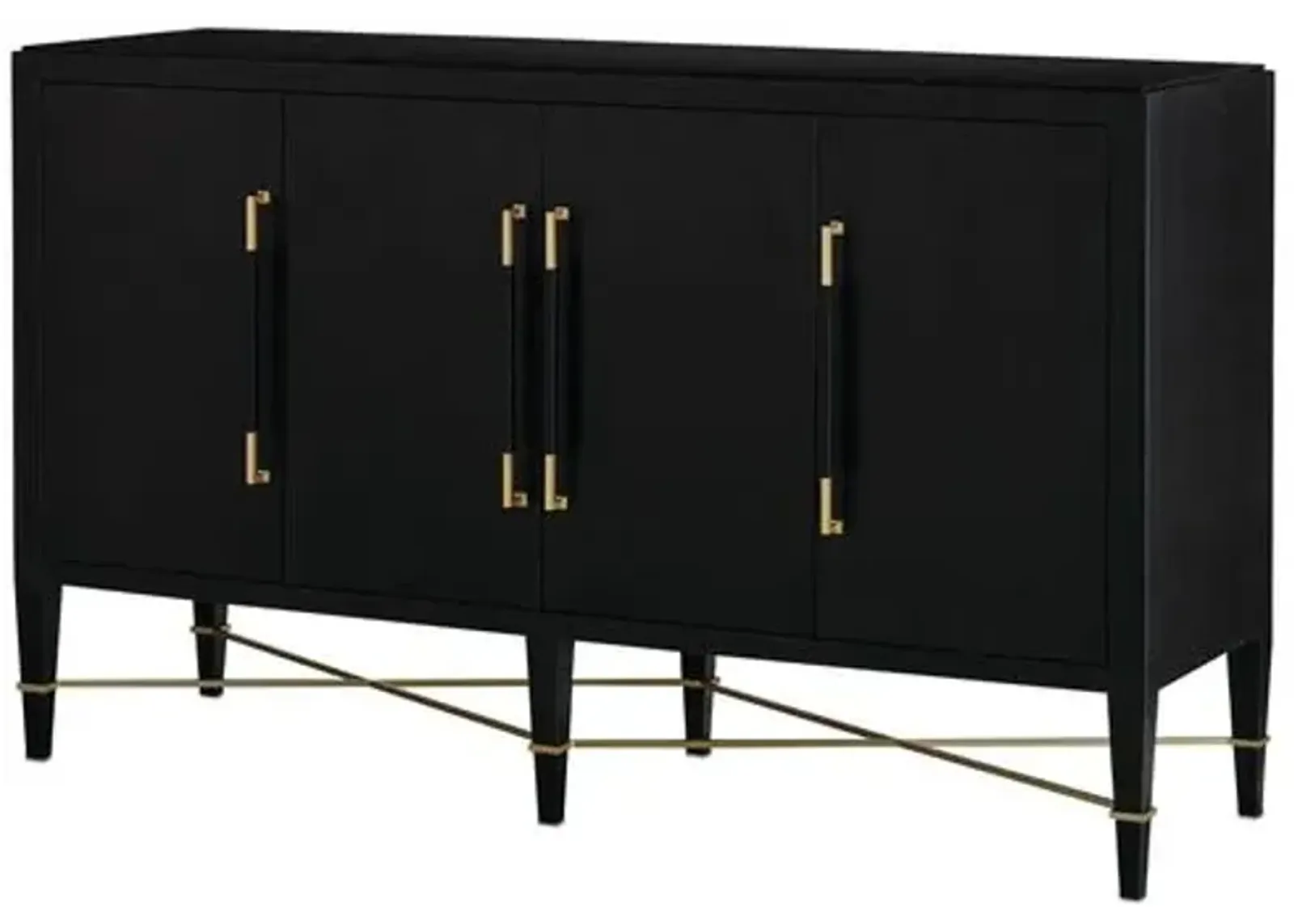 Verona Sideboard - Black Lacquered Linen/Champagne - Currey & Company