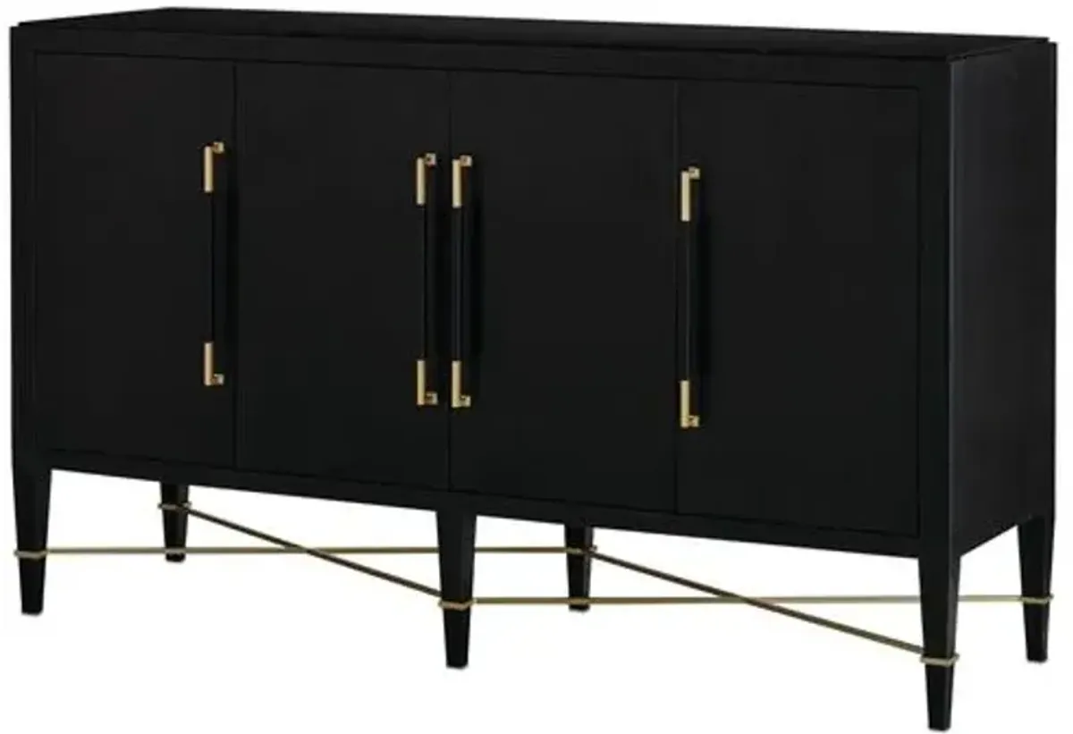 Verona Sideboard - Black Lacquered Linen/Champagne - Currey & Company