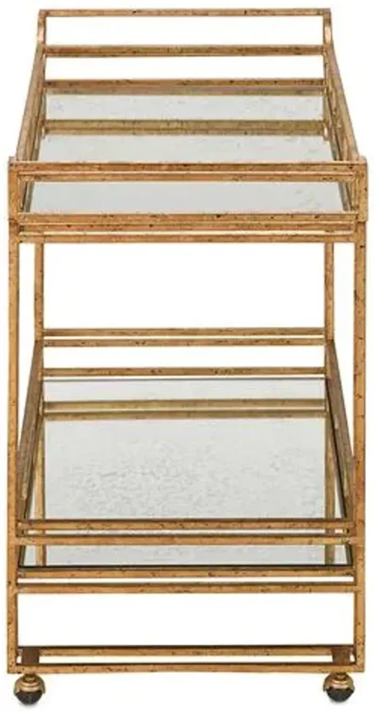 Odeon Bar Cart - Seneca Gold Leaf/Antique Mirror - Currey & Company - Clear