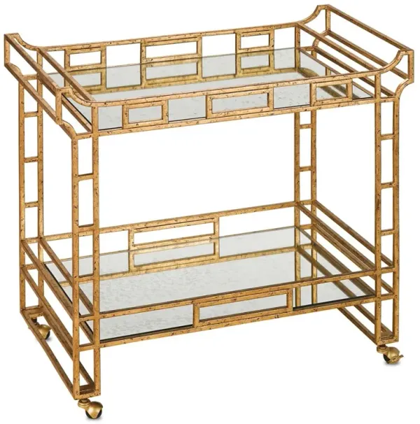 Odeon Bar Cart, Seneca Gold Leaf/Antique Mirror