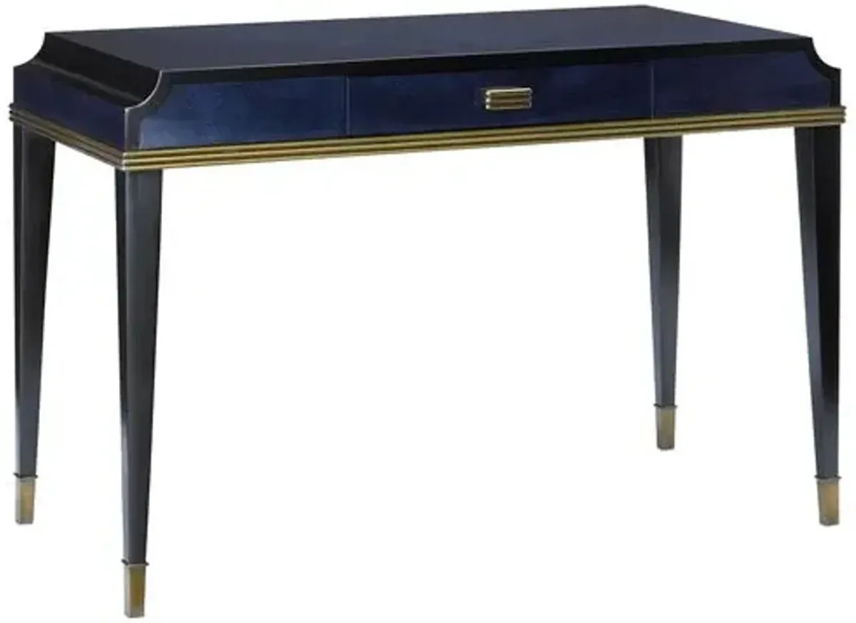 Kallista Writing Desk - Dark Sapphire/Caviar Black - Currey & Company - Blue