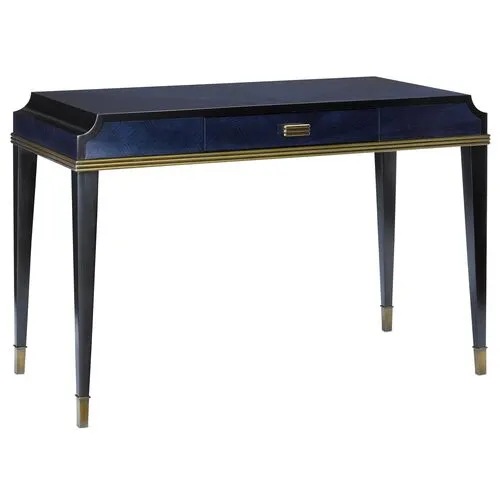 Kallista Writing Desk - Dark Sapphire/Caviar Black - Currey & Company - Blue