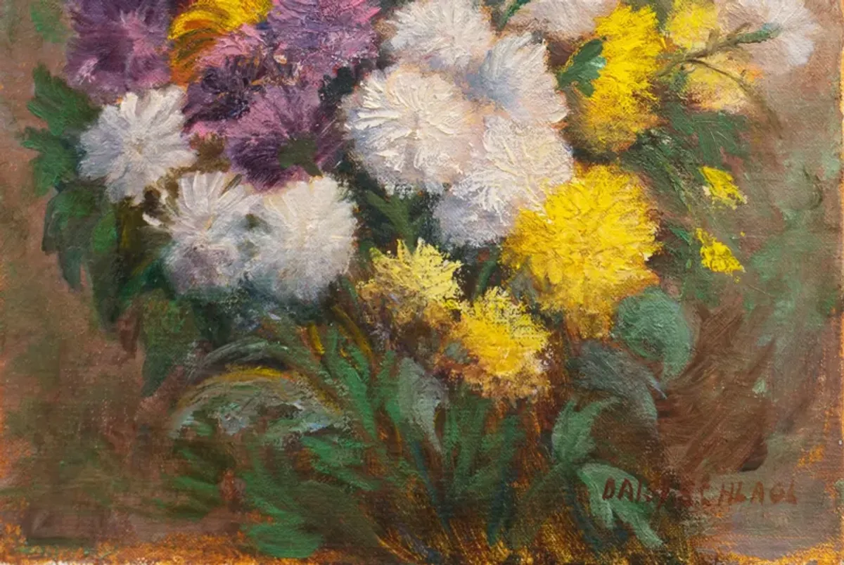 Chrysanthemums by Daisy Schlagl - 1970s - McNaught Fine Art - green