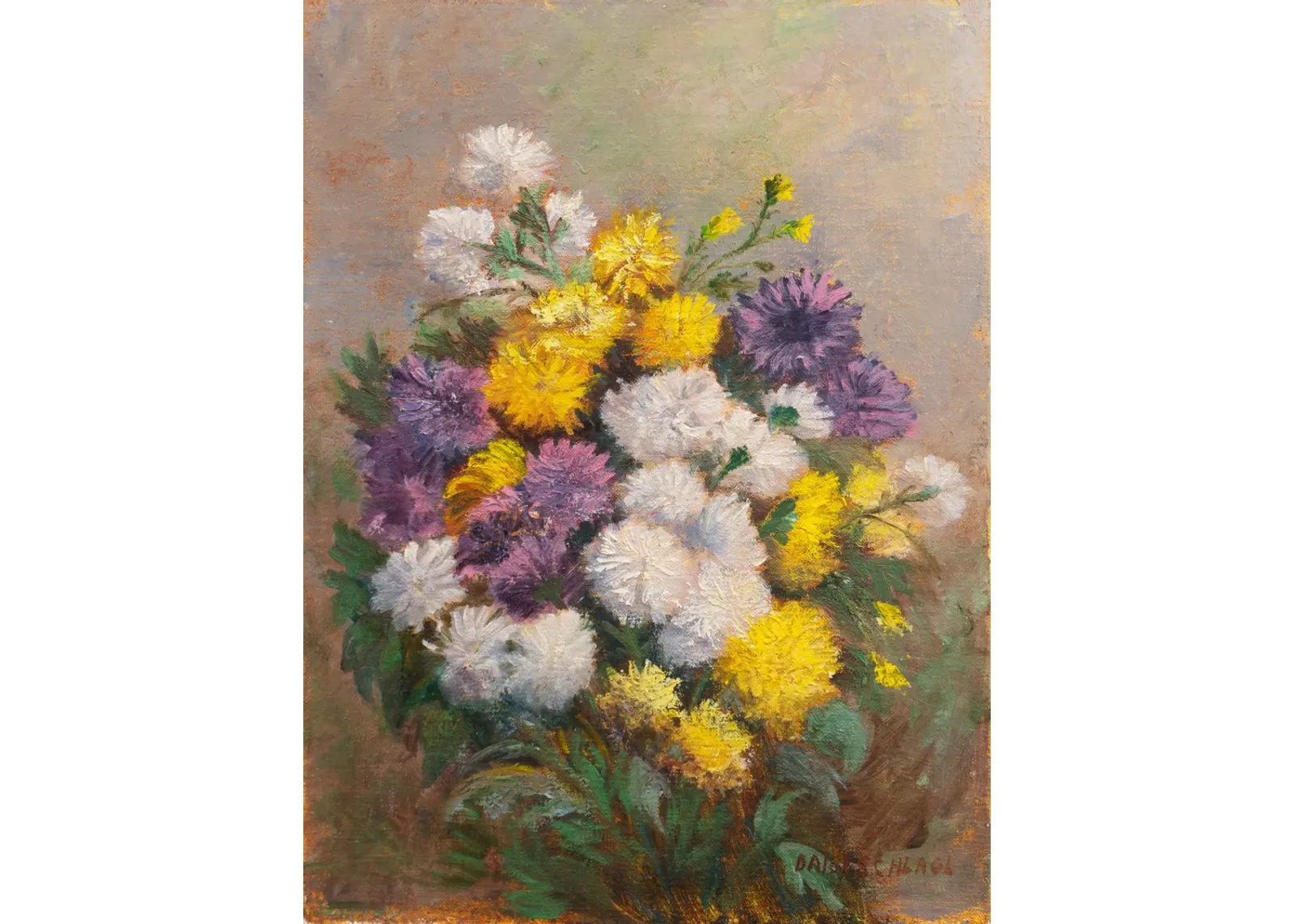 Chrysanthemums by Daisy Schlagl - 1970s - McNaught Fine Art - green