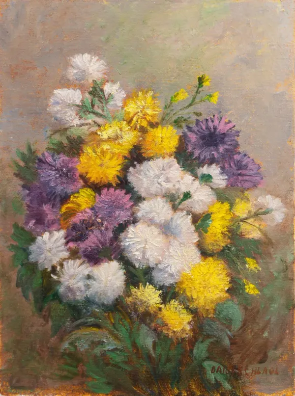 Chrysanthemums by Daisy Schlagl - 1970s - McNaught Fine Art - Green
