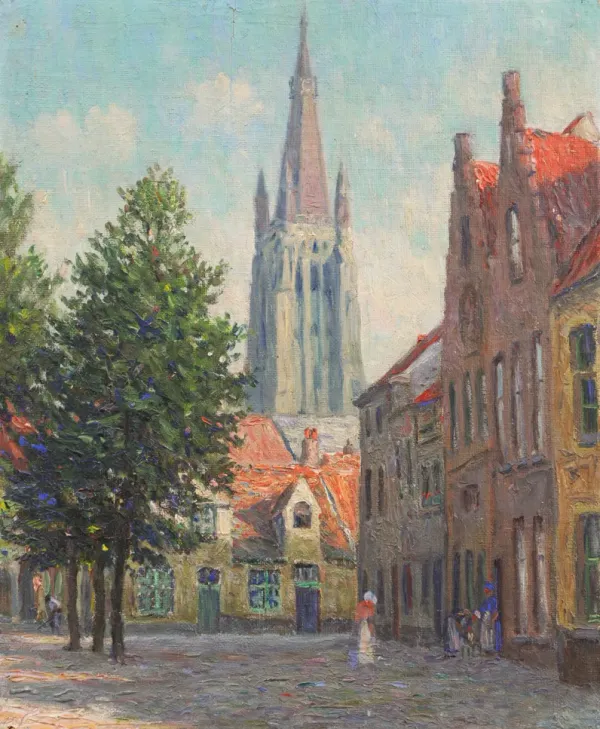 Gothic Church In a Medieval Square - McNaught Fine Art - Blue