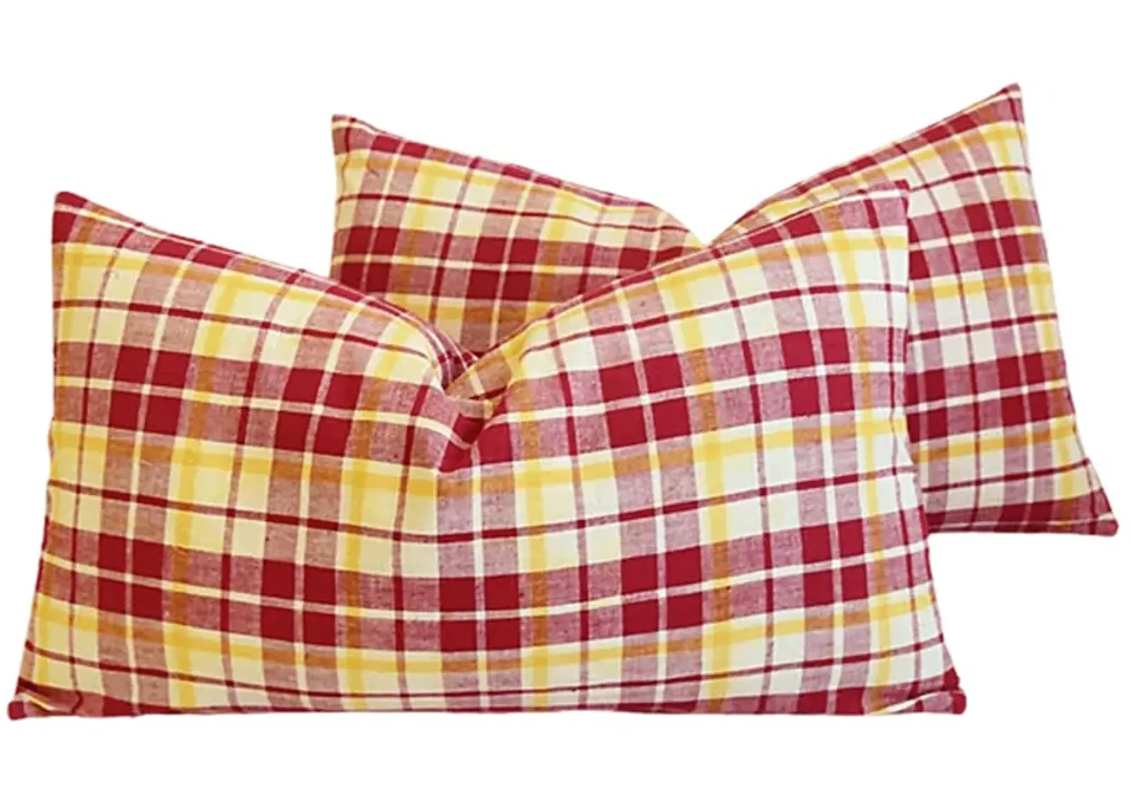 French Red & Yellow Plaid Pillows - Set of 2