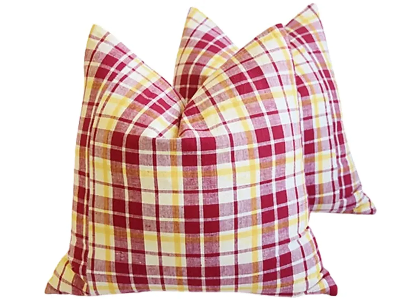 French Red & Yellow Plaid Pillows - Set of 2