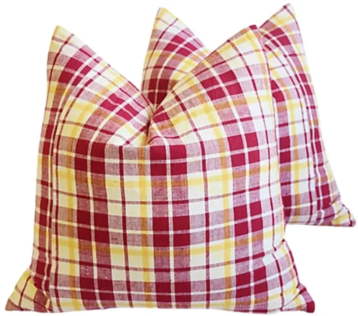 French Red & Yellow Plaid Pillows - Set of 2