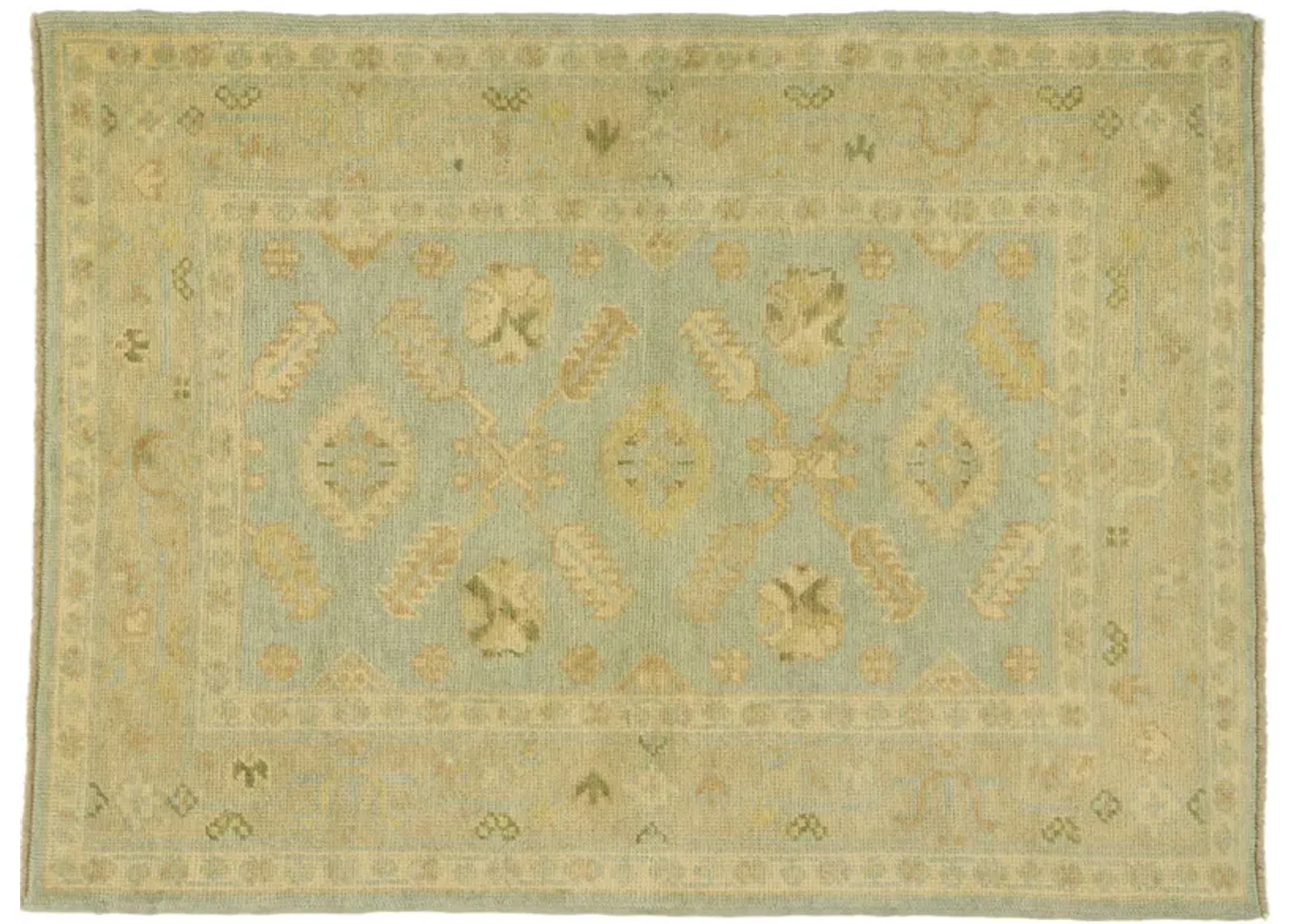 Turkish Oushak Rug - 04'00 x 05'05 - Esmaili Rugs & Antiques - green - green