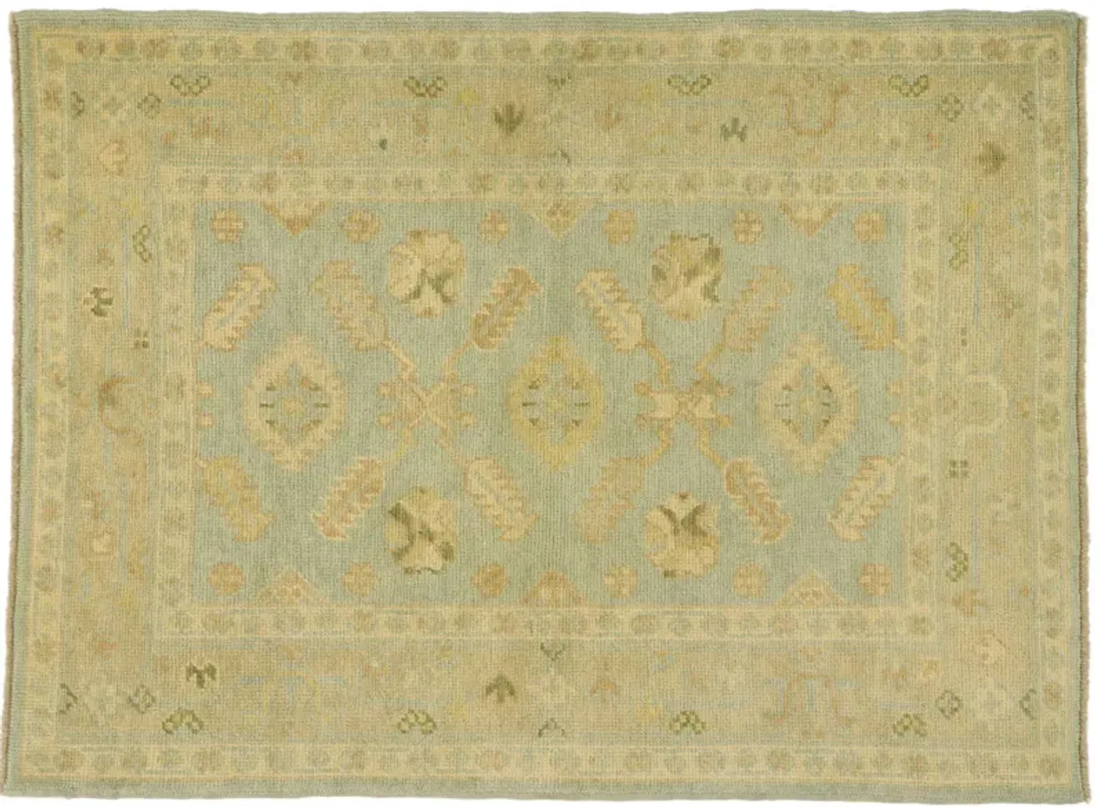 Turkish Oushak Rug - 04'00 x 05'05 - Esmaili Rugs & Antiques - green - green