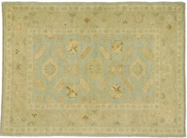 Turkish Oushak Rug - 04'00 x 05'05 - Esmaili Rugs & Antiques - Green - Green