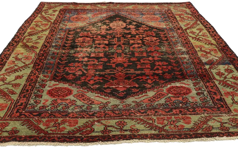 Distressed Oushak Rug - 4'8" x 6' - Esmaili Rugs & Antiques - Red - Red