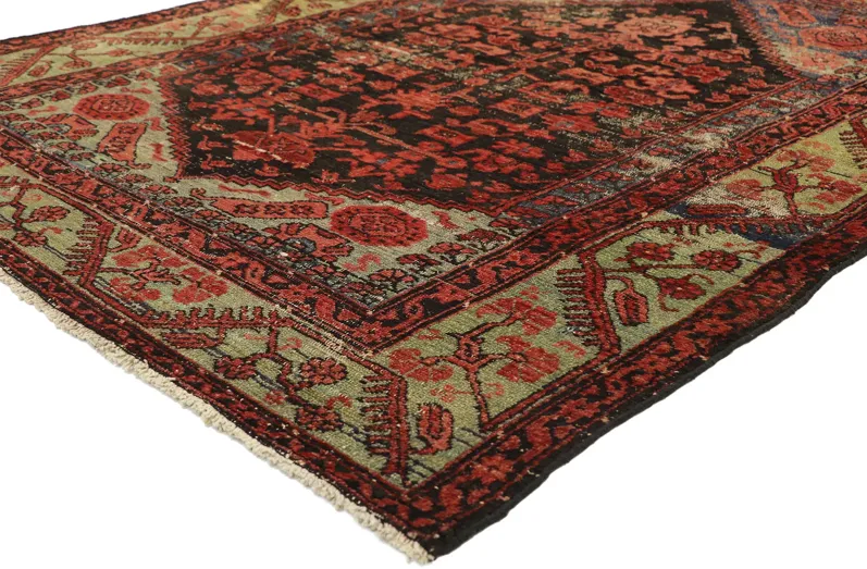 Distressed Oushak Rug - 4'8" x 6' - Esmaili Rugs & Antiques - Red - Red