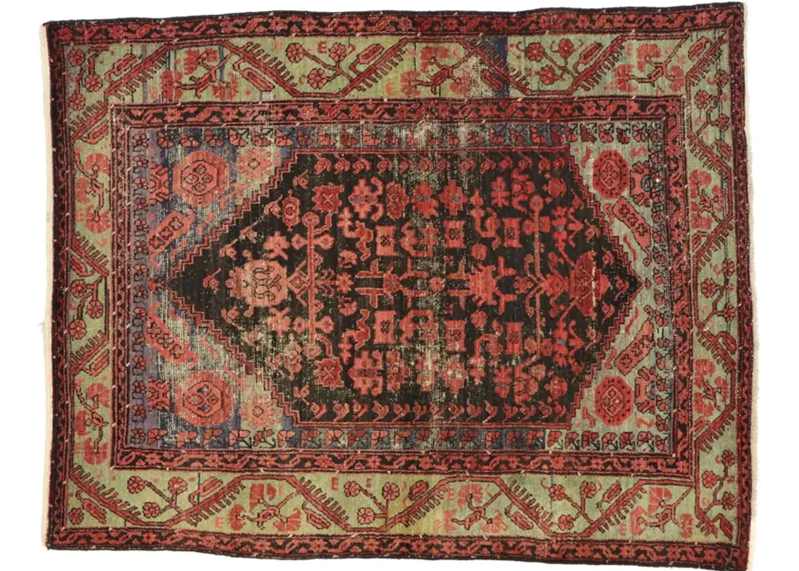 Distressed Oushak Rug - 4'8" x 6' - Esmaili Rugs & Antiques - Red - Red