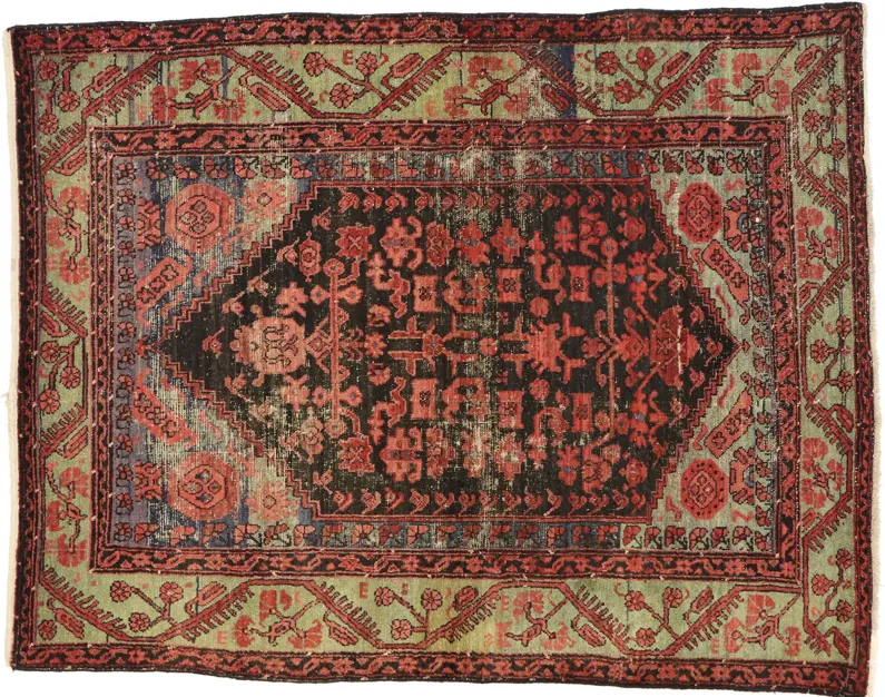 Distressed Oushak Rug - 4'8" x 6' - Esmaili Rugs & Antiques - Red - Red