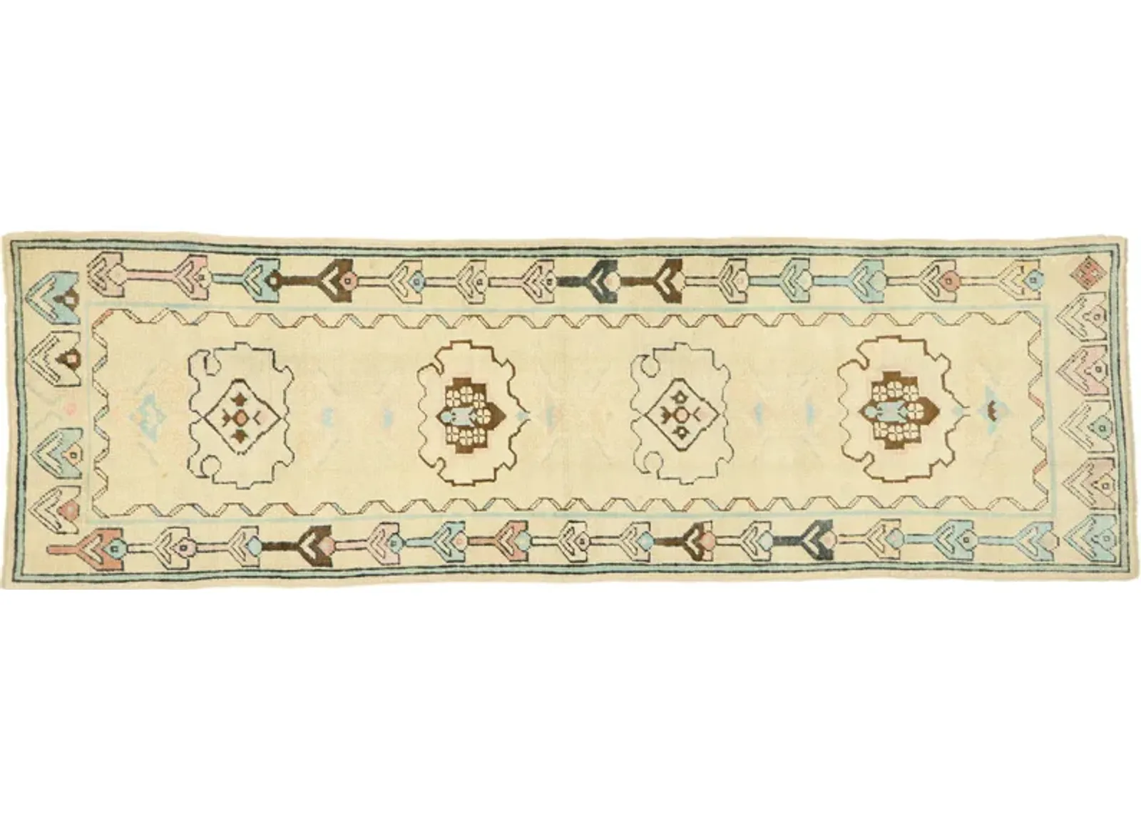 Vintage Oushak Runner - 03'01 x 09'11 - Esmaili Rugs & Antiques - Beige - Beige