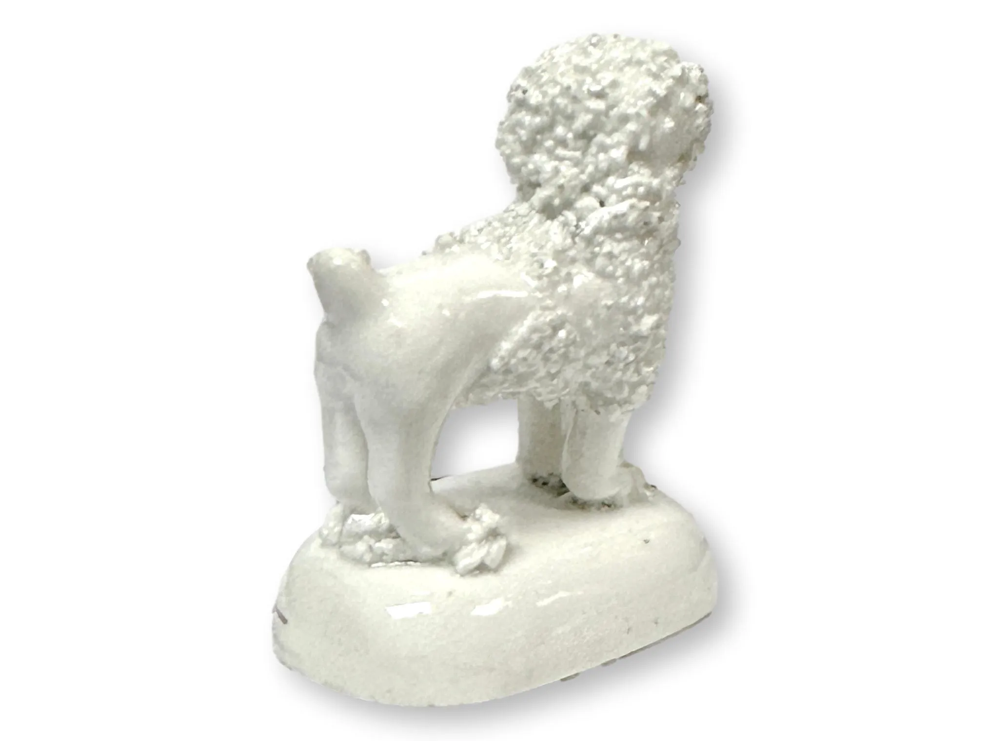 19th-C English Staffordshire Mini Poodle - Rose Victoria - White