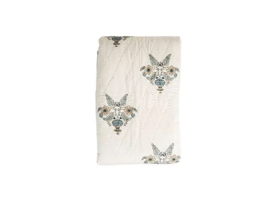 Guldasta Quilt - White/Aqua - Pyar & Co. - Blue