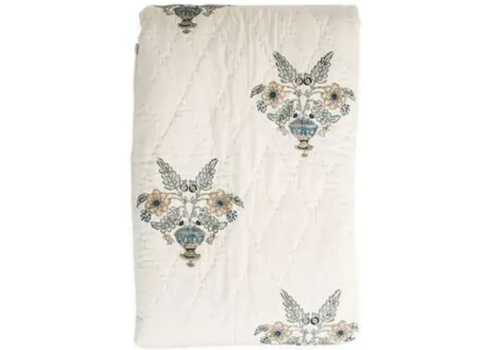 Guldasta Quilt - White/Aqua - Pyar & Co. - Blue