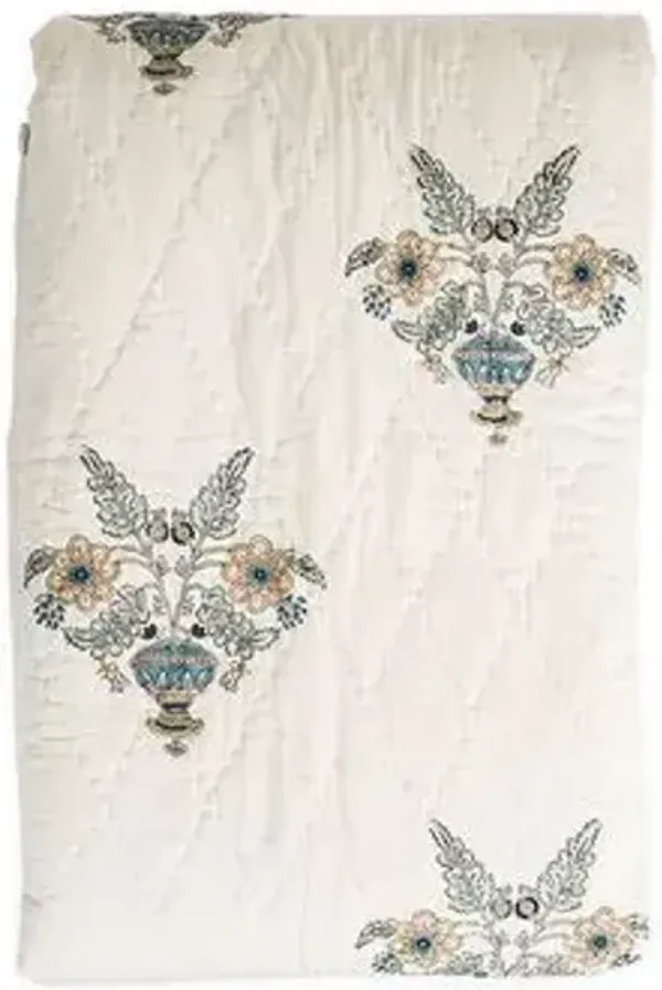 Guldasta Quilt - White/Aqua - Pyar & Co. - Blue