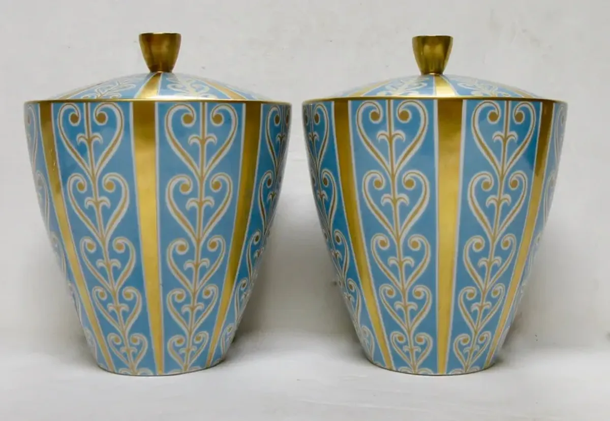 Art Deco Porcelain Canisters - Set of 2 - The Emporium Ltd. - Blue